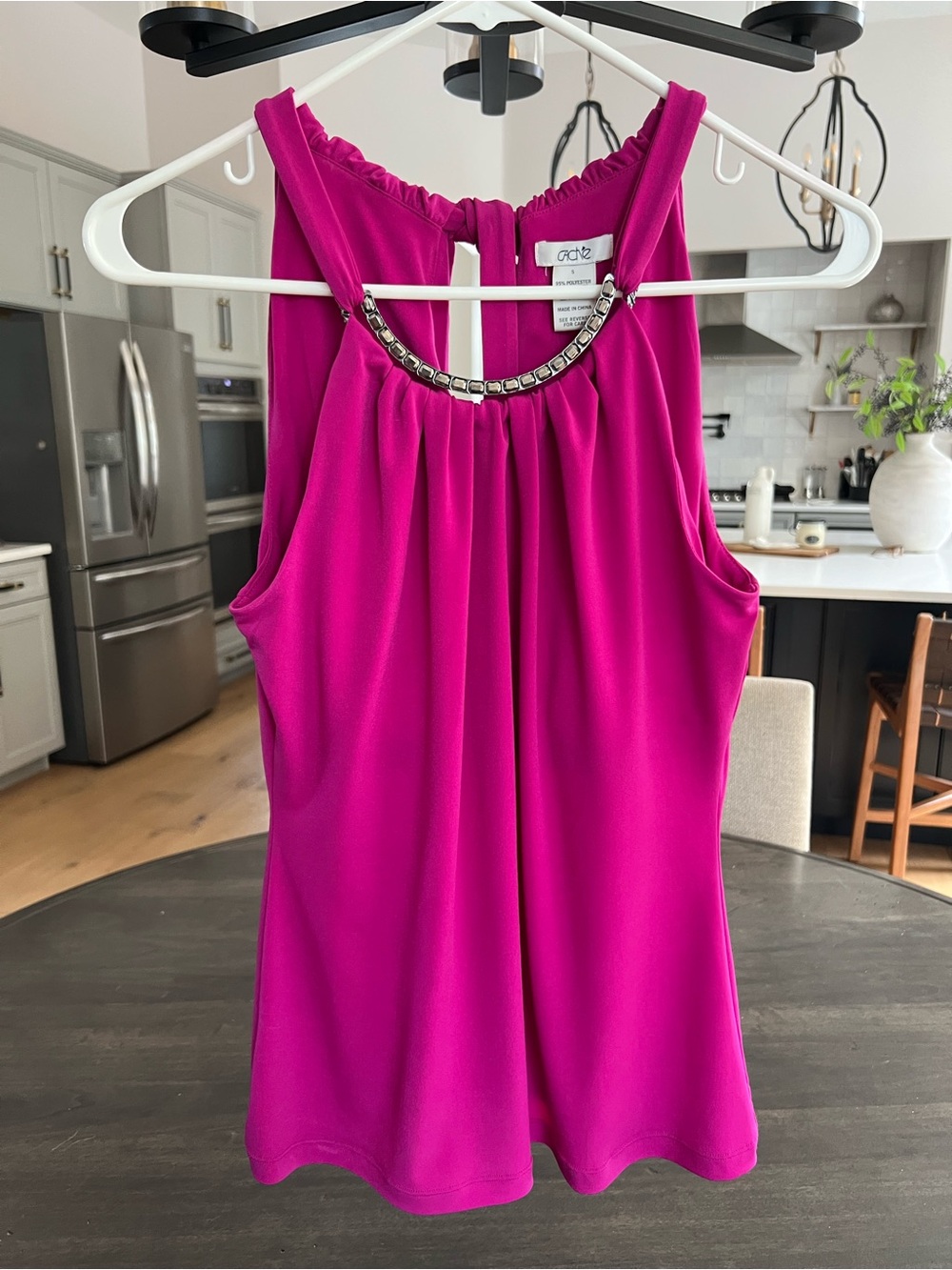 Cache Fuchsia Sleeveless Beaded Neck Camisole